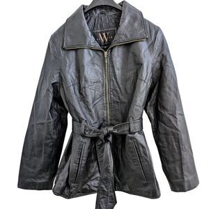 New York by Winlet Women's Black Belted‎ Genuine Leather Coat Size Medium